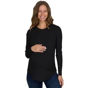 New Medium Black Long Sleeve, Ribbed, Crew Neck, Rounded Hem Maternity Shirt